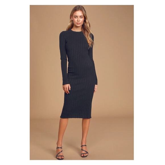 Lulu’s Black Best Yet Ribbed Bodycon Sweater Dress Sz.S NWT - Picture 1 of 16